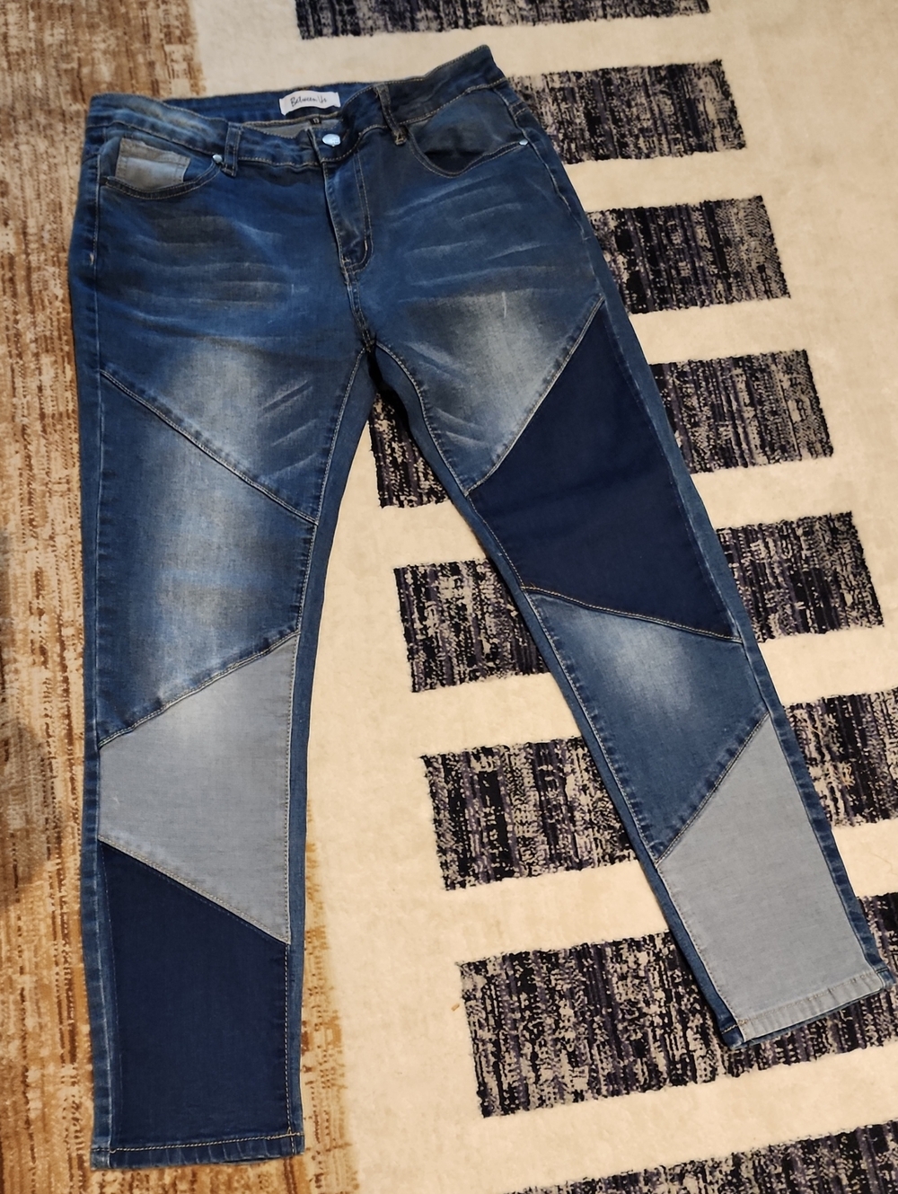 Patchwork Skinny Jeans for Women - Blue